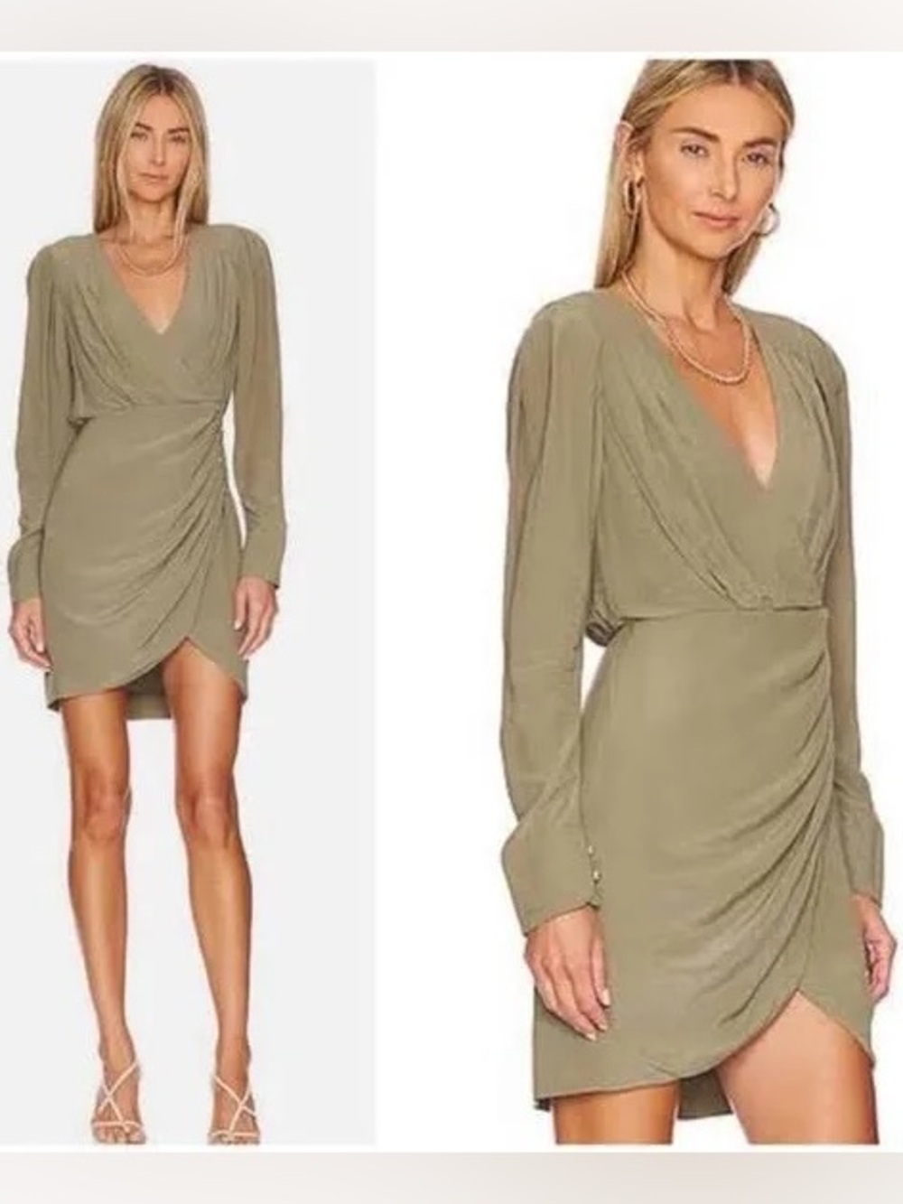 Jonathan Simkhai Leilani Faux-Wrap Mini Dress Olivine, Size 6 *NEW WITH TAGS*
